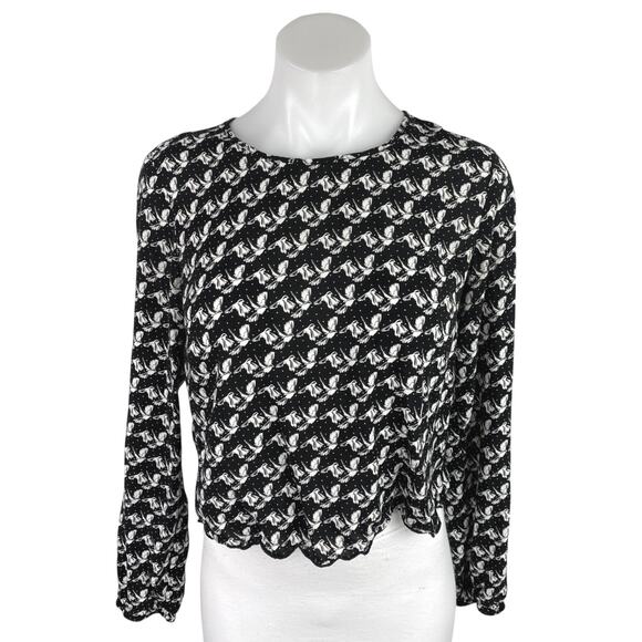 Aeropostale Black Animal Bird Print Long Sleeve Crop Shirt Blouse Top Size S - Picture 1 of 4